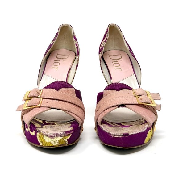 Dior Galliano Purple Gold Peep Toe Pumps EU 36.5 US 6‑6.5 Platform Heels - Picture 4 of 9